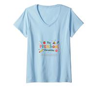 The Preschool Chronicles: Colorful Childhood Adventures V-Neck T-Shirt, Women, Baby Blue, XXL