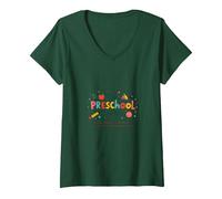 The Preschool Chronicles: Colorful Childhood Adventures V-Neck T-Shirt, Women, Forest Green, XXL