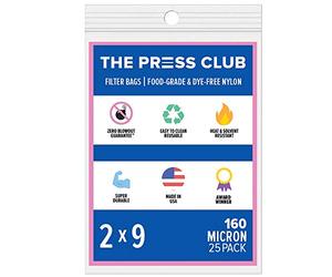 The Press Club 160 Micron 2" x 9" Premium Nylon Tea Filter Press Screen Bags 25 Pack
