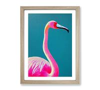 The Pretty Flamingo Framed Print for Living Room Bedroom Home Office Décor, Wall Art Picture Ready to Hang, Oak A2 Frame (64 x 46 cm)