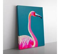 The Pretty Flamingo Teal, Pink, Brown Canvas Wall Art Print Ready to Hang, Framed Picture for Living Room Bedroom Home Office Décor, 76x50 cm (30x20 Inch)