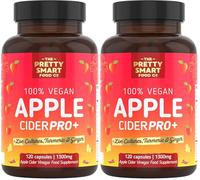 The Pretty Smart Food Co Apple Cider Vinegar Capsules - Boosted with Vegan Live Cultures, Turmeric & Ginger - Raw & Unfiltered ACV Complex - 1300MG Dosage - 120 Capsules - Made The UK (Pack of 2)