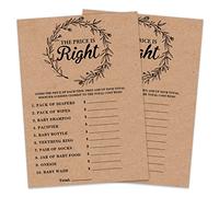 The Price is Right, Baby Shower Game, Rustic Kraft for Gender Neutral Boys or Girls, Baby Shower Party Supplies, Set of 30 Cards