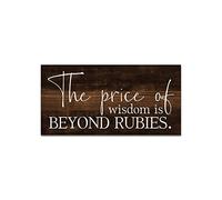 The Price of Wisdom is Beyond Rubies Wooden Signs Farmhouse Fall Sweet Fall Christian Scripture Wall Art Sign Wall Art Hanging Farmhouse Decoration Plaque for Home Restroom Bathroom Toilet 6x12in