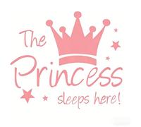 The Princess Sleeps Here Wall Stickers with Crown & Stars, DIY Removable Wall Decals Girls Wall Stickers, Wall Art Stickers Decor for Girls Kids Bedroom Nursery Room Birthday Party Favors