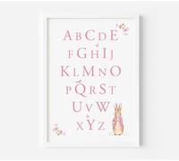 The Printed Paperie Company Alphabet Nursery Print with Flopsy Pink Bunny, Educational Wall Art for Children's Room, A4