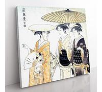 The Promenade by Torii Kiyonaga Asian Japanese Canvas Wall Art Print Ready to Hang, Framed Picture for Living Room Bedroom Home Office Décor, 35x35 cm (14x14 Inch)