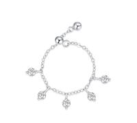 The Promise Ring, 14 K White Gold Wedding Band Women Adjustable Chain Design with Round Lab Diamond Dangle Size V 1/2