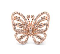 The Promise Ring, Butterfly Ring Vintage 14K Rose Gold White Round Created Diamond Size P 1/2 Stackable Knuckle for Wedding