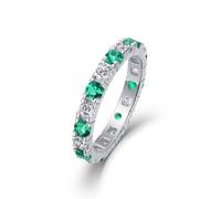 The Promise Ring, Dainty Silver Ring Thin Ring with Lab Created Emerald and Moissanite Platinum Size H 1/2