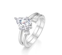 The Promise Ring, Engagement Rings 2 Ring Set with Pear Shape 2ct Moissanite 9K White Gold Size V 1/2