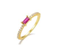 The Promise Ring, Eternity Bands for Women Gold Geometric Rectangle with Rose Red Tourmaline 14K Yellow Gold Size O 1/2