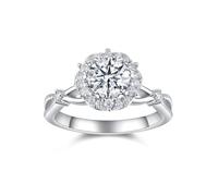 The Promise Ring, Marriage Rings for Women Infinity Ring with Flower Round 1ct Moissanite Silver 18K White Gold Size V 1/2