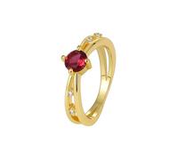 The Promise Ring, Matching Wedding Bands 9K Yellow Gold Round with Red Lab Created Ruby Size S 1/2