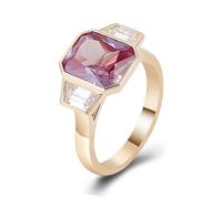 The Promise Ring, Middle Finger Ring Geometric with 2Ct Purple Red Rectangle Shape Lab Created Gemstone 9K Yellow Gold Size K 1/2