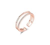 The Promise Ring, Mothers Ring Double Layer Inlaid Stones with Round Shape Moissanite 9K Rose Gold Size T 1/2