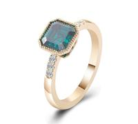 The Promise Ring, Mothers Ring for Women Square with 3Ct Green Lab Created Emerald 18K Yellow Gold Size P 1/2