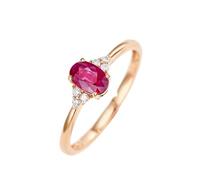 The Promise Ring, Promise Ring for Her Polished with Oval Ruby and Diamond 18K Rose Gold Size Q 1/2