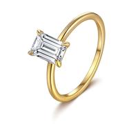The Promise Ring, Promise Ring to Myself 4 Claw Solitaire Rectangle with 1ct Moissanite Gold 9K Yellow Gold Size L 1/2