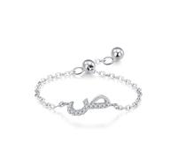 The Promise Ring, Ring Stacks for Women Adjustable Chain Arabic Alphabet Design with Round Moissanite 14K White Gold Size M 1/2