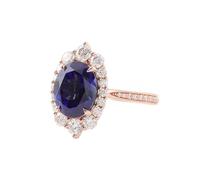 The Promise Ring, Ring Stacks for Women Flower Shaped with Oval Sapphire 18K Rose Gold Size W 1/2