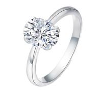The Promise Ring, Silver Promise Ring 18.1K White Gold 4 Claws Oval with Moissanite Size M 1/2