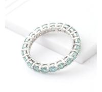 The Promise Ring, Silver Rings Unique 14K White Gold Eternity Round with Moissanite Light Green Size T 1/2