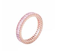 The Promise Ring, Wedding Bands Women Eternity Rectangle with Pink Moissanite 14K Rose Gold Size N 1/2