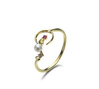 The Promise Ring, Wedding Ring Sets for Her Heart Moon with Pearl 18.1K Gold Size J 1/2