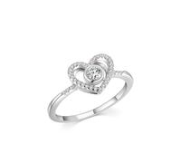 The Promise Ring, Wedding Ring Women Hollow Heart Design with 0.25ct Round Moissanite 18K White Gold Size O 1/2