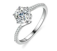 The Promise Ring, Wedding Rings Ladies with 1ct Round Moissanite Silver 18K White Gold Size H 1/2