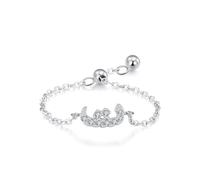 The Promise Ring, Wedding Rings Women Adjustable Chain Arabic Alphabet Design with Round Moissanite 18K White Gold Size J 1/2