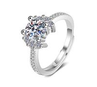 The Promise Ring, White Gold Engagement Rings for Women Vintage 18K Leaves 4 Prong 1ct Lab Diamond 6.5mm Size O 1/2
