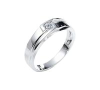 The Promise Ring, Women Wedding Bands Silver with 0.1Ct Diamond Pt950 Size O 1/2