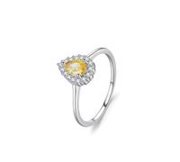 The Promise Ring, Women Wedding Ring Set Elegant Halo 0.5ct Waterdrop Citrine and Round Moissanite 18K White Gold Size N 1/2