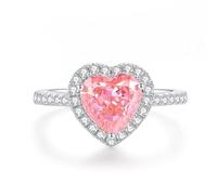 The Promise Ring, Women's Engagement Rings 4ct Heart Lab Created Padparadscha Sapphire with Moissanite 14K White Gold Size U 1/2