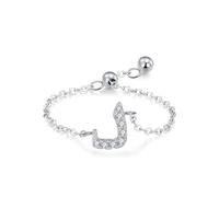 The Promise Ring, Womens Wedding Ring Adjustable Chain Arabic Alphabet Design with Round Moissanite 18K White Gold Size K 1/2