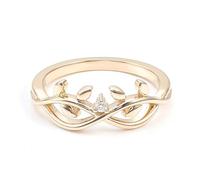 The Promise Ring, Womens Wedding Rings Infinity Band with Leaf Shape Moissanite 18K Yellow Gold Size N 1/2