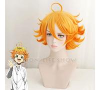 The Promised Neverland Emma Orange Ombre Short Cosplay Hair Wig Wavy Full Wigs