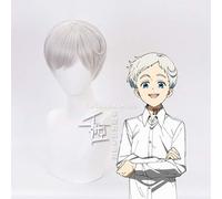 The Promised Neverland Norman Silver Short Wig Cosplay Halloween Synthetic Hair Role Play Wig for Adult + Wig cap as the picture