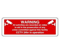 The Prosecution Of Any Crime Committed Against This Facility Cctv 24Hr In Operation - safety sign - 1.2mm Rigid plastic for indoor/outdoor usage (600mm x 200mm) Viewing Distance within 14m.