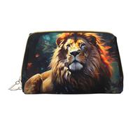 The Proud Lion Leather Cosmetic Bag, Waterproof Cute Travel Toiletry Zipper Bag, Women's Cosmetic Storage Bag Set, Brown