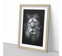 The Proud Lion Paint Splash Modern Framed Wall Art Print, Ready to Hang Picture for Living Room Bedroom Home Office Décor, Oak A3 (34 x 46 cm)