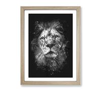 The Proud Lion Paint Splash Modern Framed Wall Art Print, Ready to Hang Picture for Living Room Bedroom Home Office Décor, Oak A2 (64 x 46 cm)