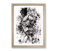 The Proud Lion Watercolour Modern Framed Wall Art Print, Ready to Hang Picture for Living Room Bedroom Home Office Décor, Oak A4 (34 x 25 cm)