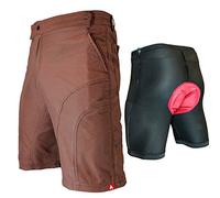 The Pub Crawler - Men's Loose-Fit Bike Shorts for Commuter Cycling or Mountain Biking, with Secure Pockets (4XL 43-45", Brown - Bundle with Premium Antibacterial G-tex Padded Undershorts)