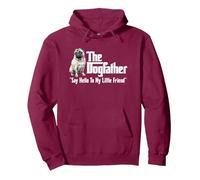 The Pug Dogfather Pullover Hoodie, Adult Unisex, Burgundy, Small