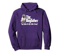 The Pug Dogfather Pullover Hoodie, Adult Unisex, Purple, Small