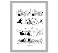 The Puncture Heath Robinson Vintage Comic Cartoon Artwork Framed Wall Art Print A4 Artery8 Light Grey One Size
