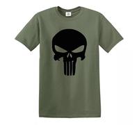 The Punisher T-Shirt Men's Funny Novelty Punk Skull Face Antihero Marvel Tee Top - Military Green - S